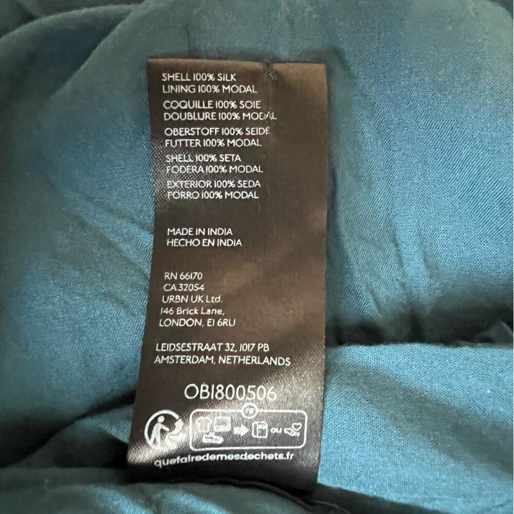 By Anthropologie Maeve Women’s Mock-Neck Draped Silk Teal Asymmetric Hem Dress 4 - Picture 9 of 12